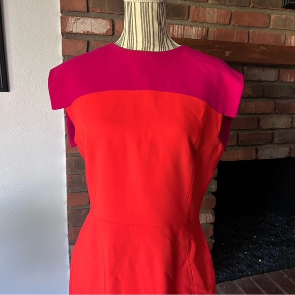 Antonio Berardi Two Tone Stretch Cady Sheath Dress in Pink Orange Size 10/12 - Picture 4 of 10